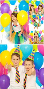  Children's birthday, children with balloons - stock photos 