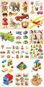  Children's toys vector, constructor, dolls, cars 