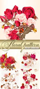  Floral vector background, roses 