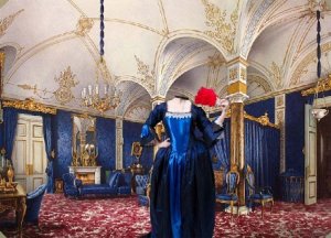  Шаблон женский - В синем старинном платье во дворце 