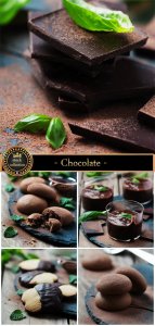  Chocolate, muffins and cookies with chocolate - Stock Photo 
