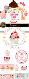  Cupcakes, vector backgrounds and labels 