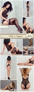  Girls in black lace underwear - stock photos 