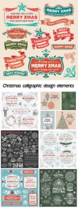  Christmas calligraphic design elements, vector illustration 