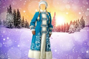  Photoshop шаблон - Снегурочка в синем костюме 