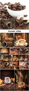 Coffee, coffee beans and a cup of aromatic coffee 